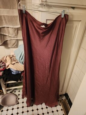 Women's Wine Satin Slip Skirt